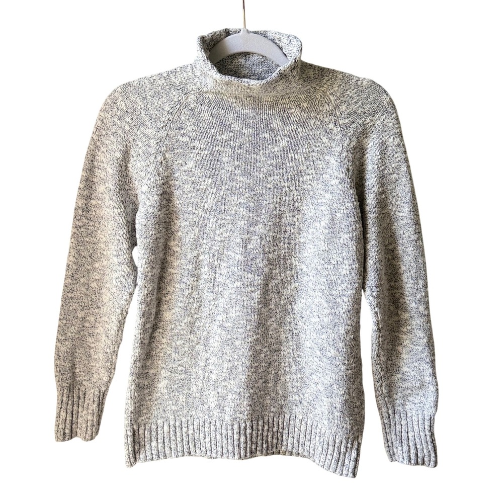 Vintage L.L. Bean Sweater Rollneck 100% Cotton Chunky 90s Gray White Marled XS